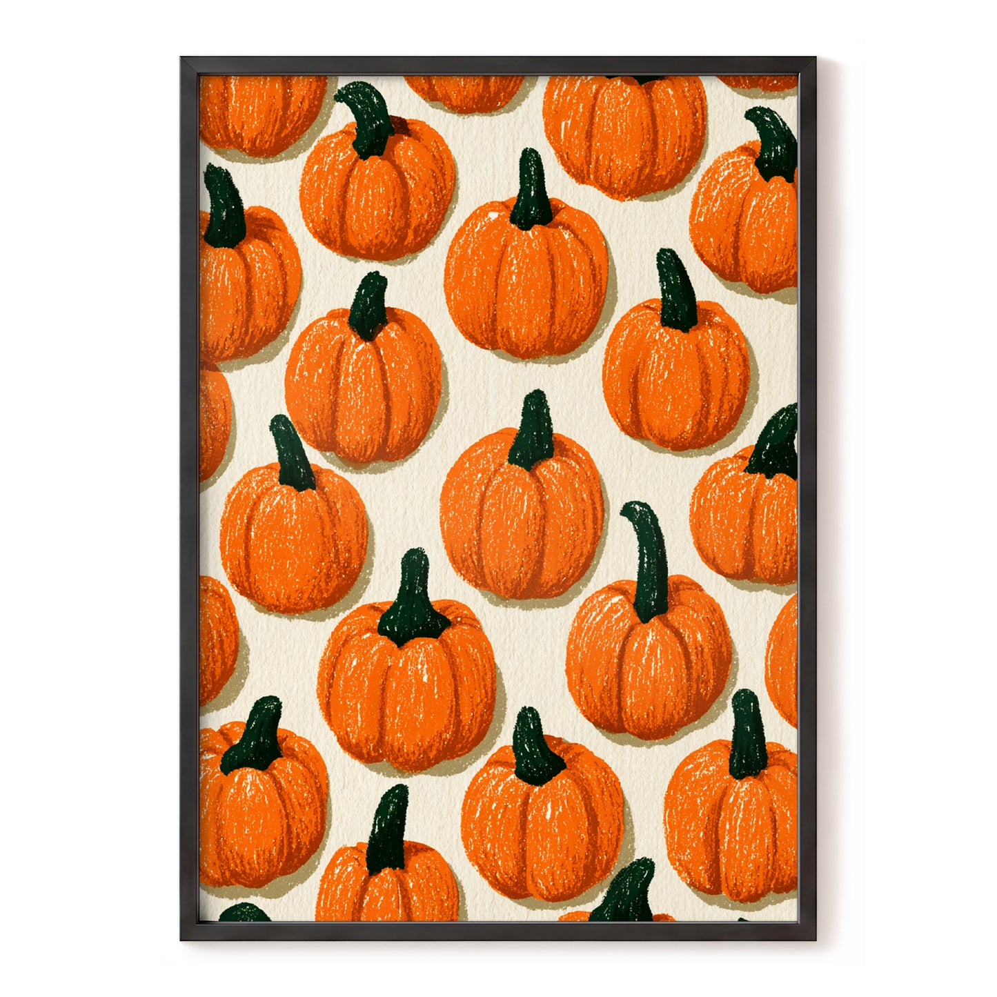 Pumpkin Parade, orange, green, beige nature wall art, front artwork view
