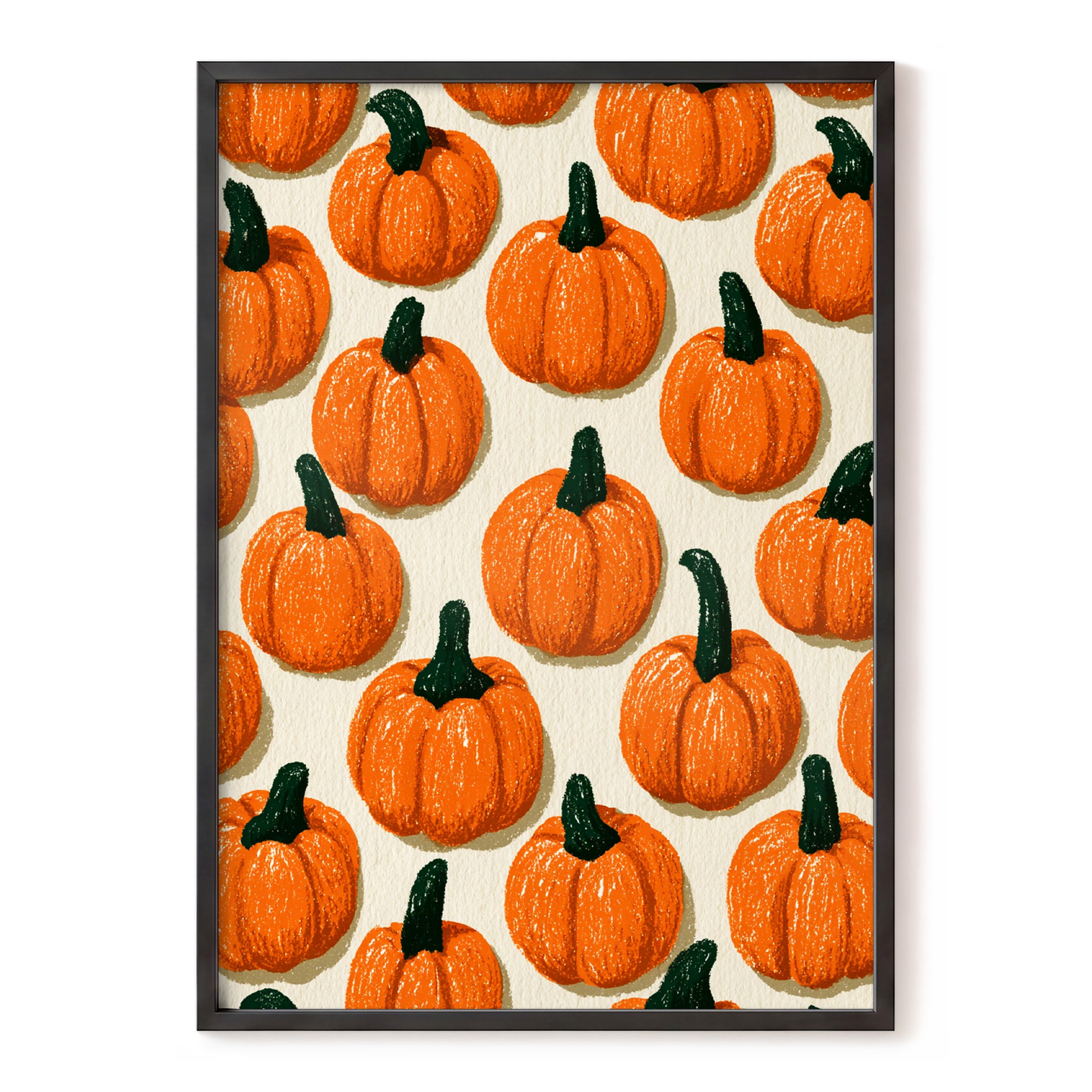 Pumpkin Parade, orange, green, beige nature wall art, front artwork view