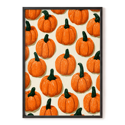 Pumpkin Parade, orange, green, beige nature wall art, front artwork view