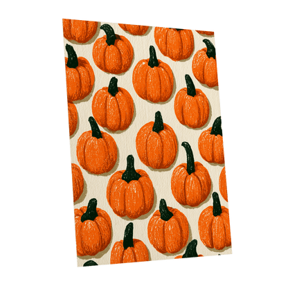Pumpkin Parade, orange, green, beige nature wall art shown as a unframed poster wall art print