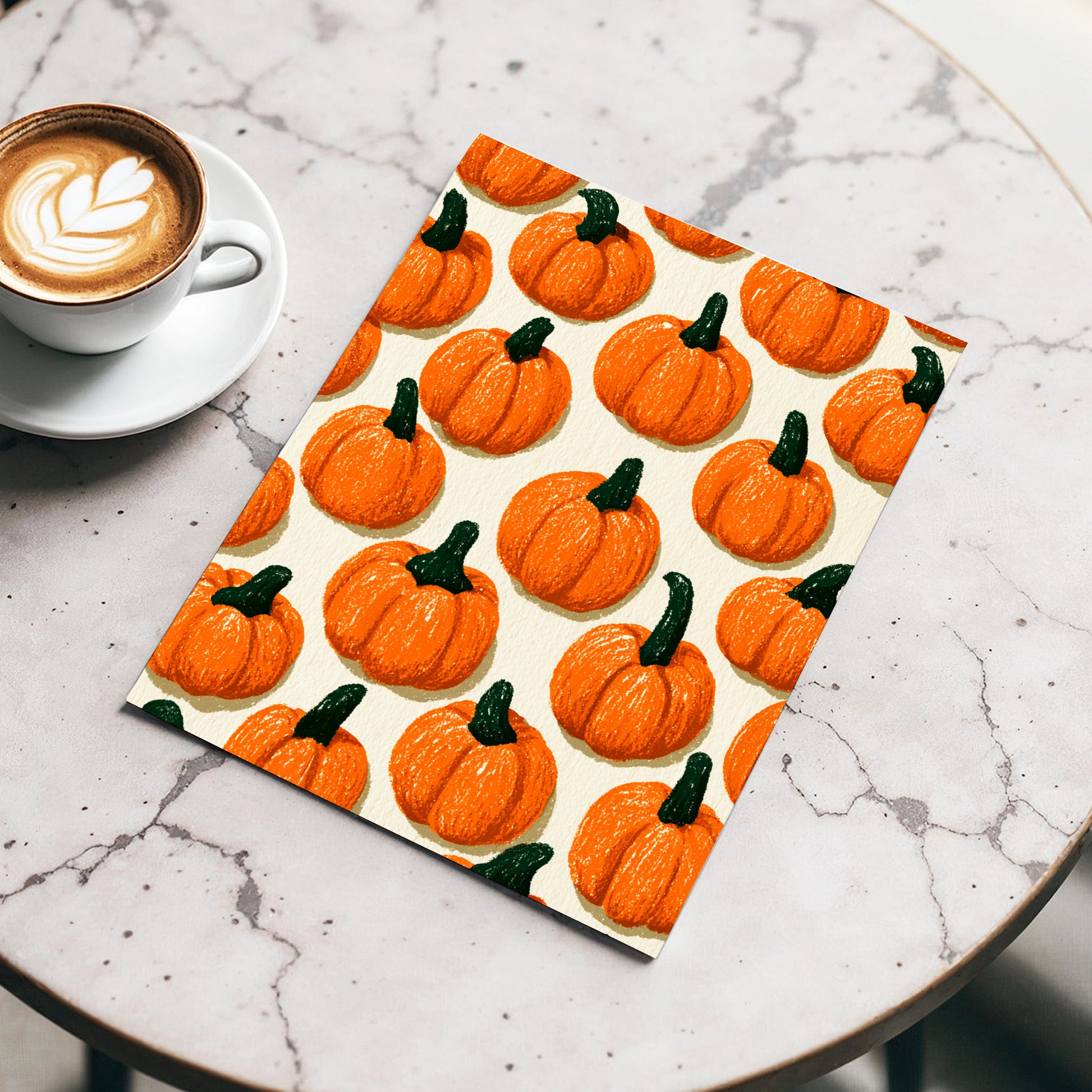 Pumpkin Parade, orange, green, beige nature wall art displayed in a styled interior, gallery view 3