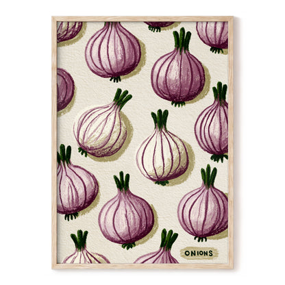 Purple Onion Parade, purple, green, beige nature wall art, front artwork view