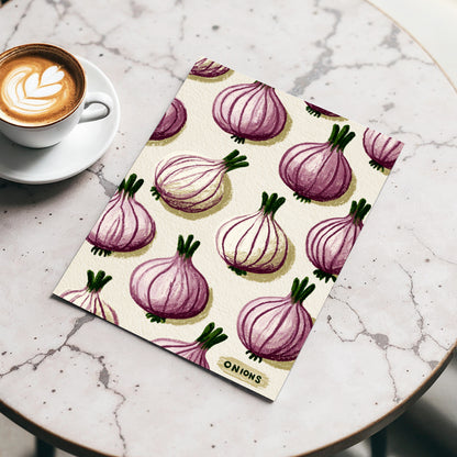 Purple Onion Parade, purple, green, beige nature wall art displayed in a styled interior, gallery view 3