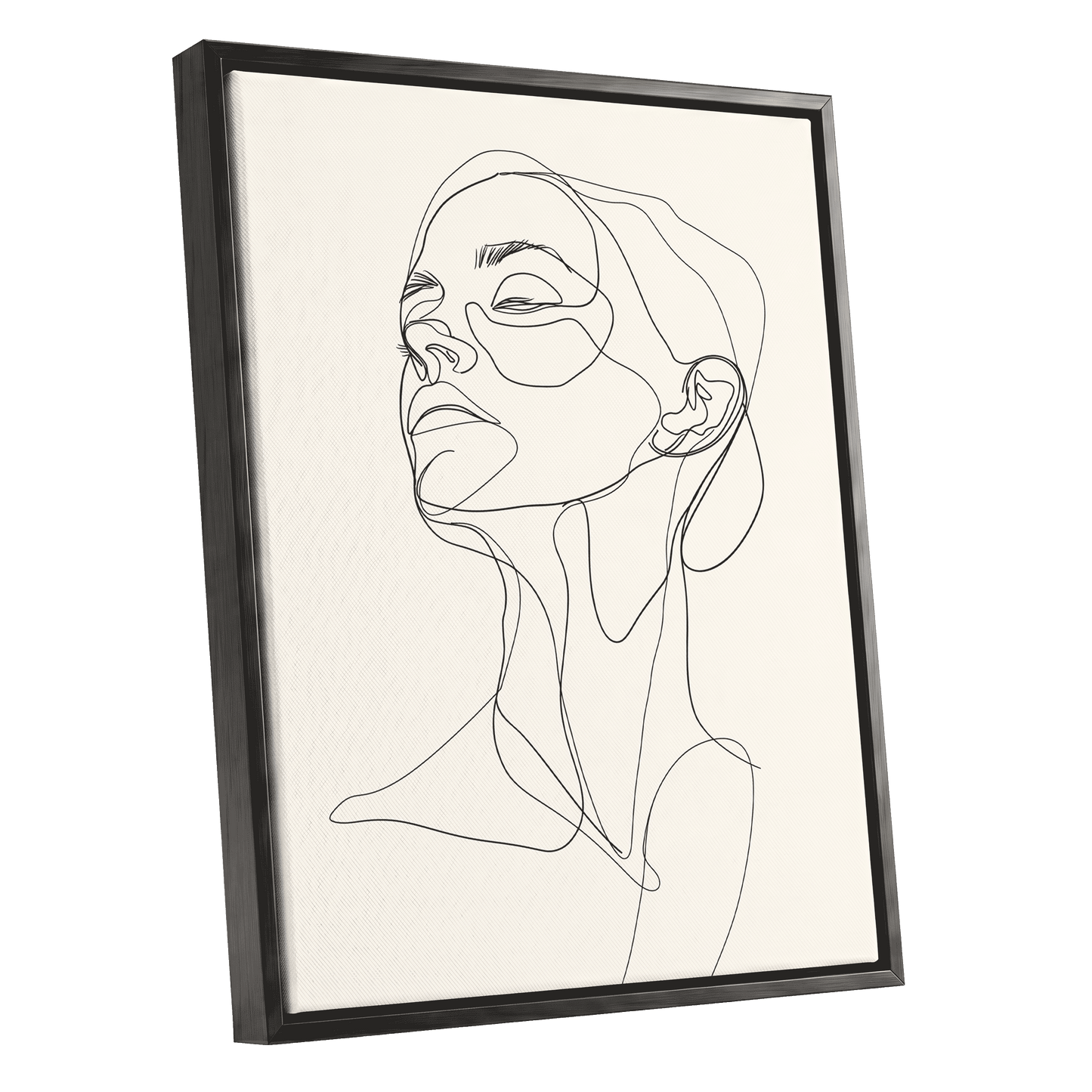 Quiet Ascension, black, beige minimalist wall art shown as a black framed canvas wall art