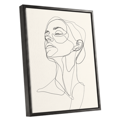 Quiet Ascension, black, beige minimalist wall art shown as a black framed canvas wall art