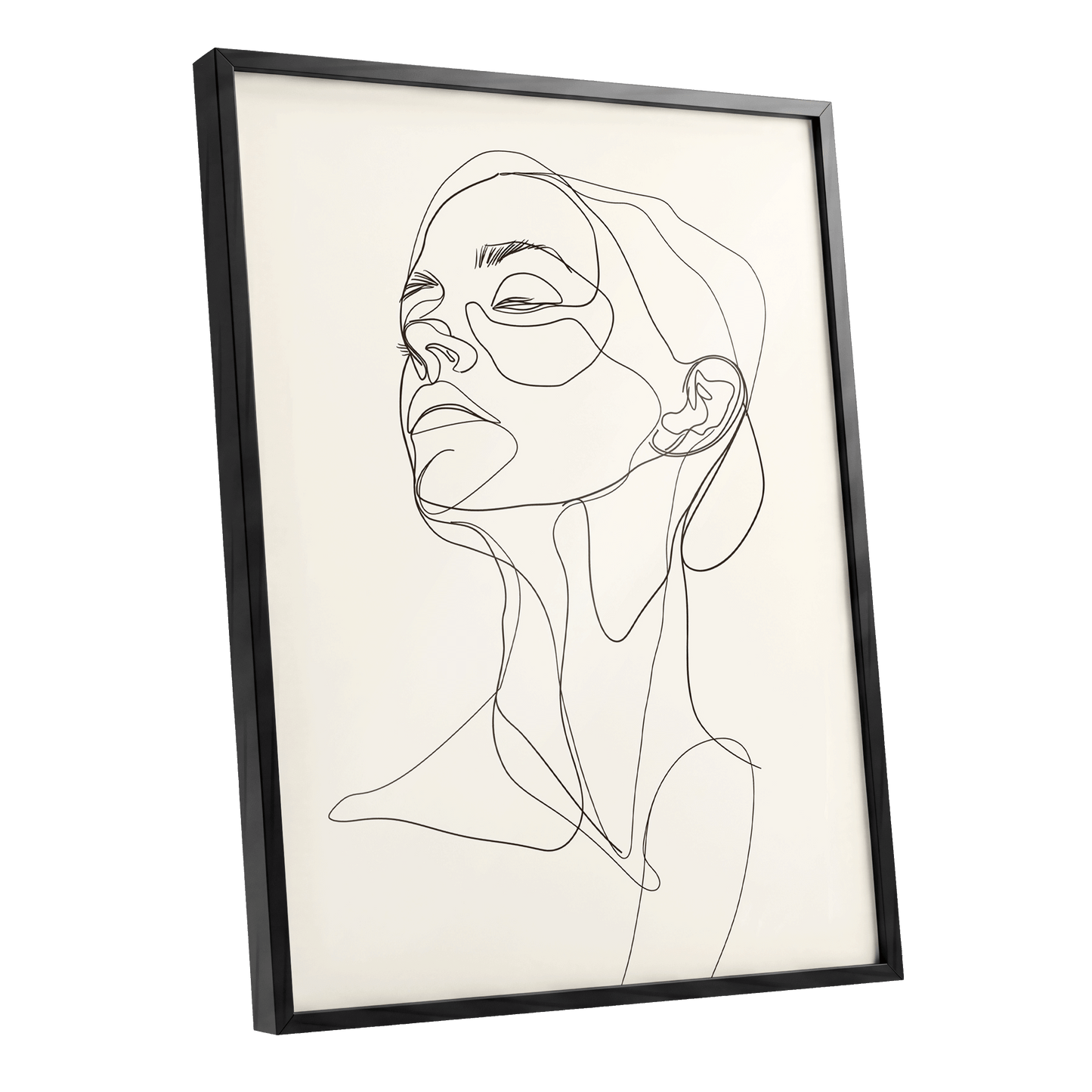 Quiet Ascension, black, beige minimalist wall art shown as a black framed poster wall art print