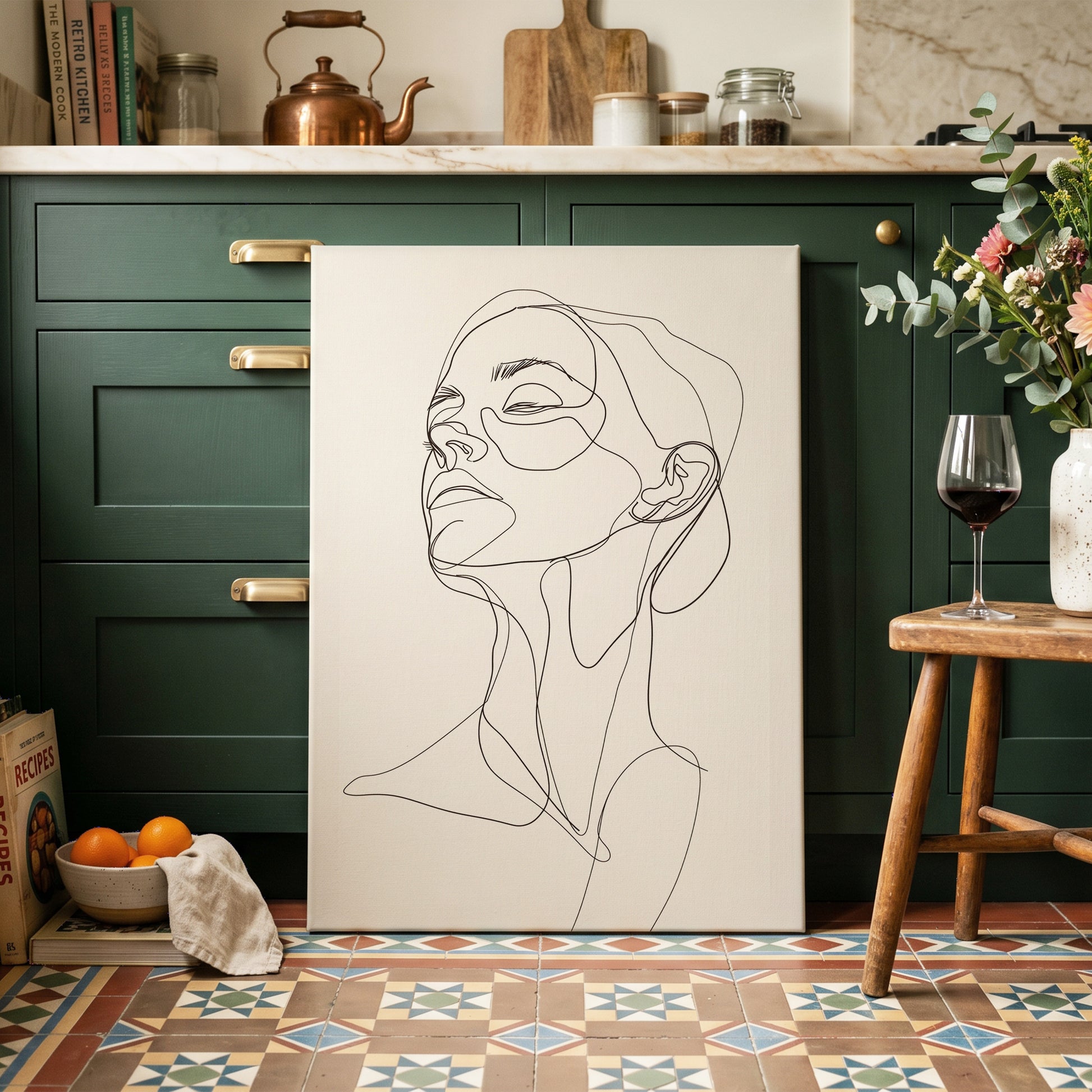 Quiet Ascension, black, beige minimalist wall art on canvas displayed in a styled interior, gallery view 2