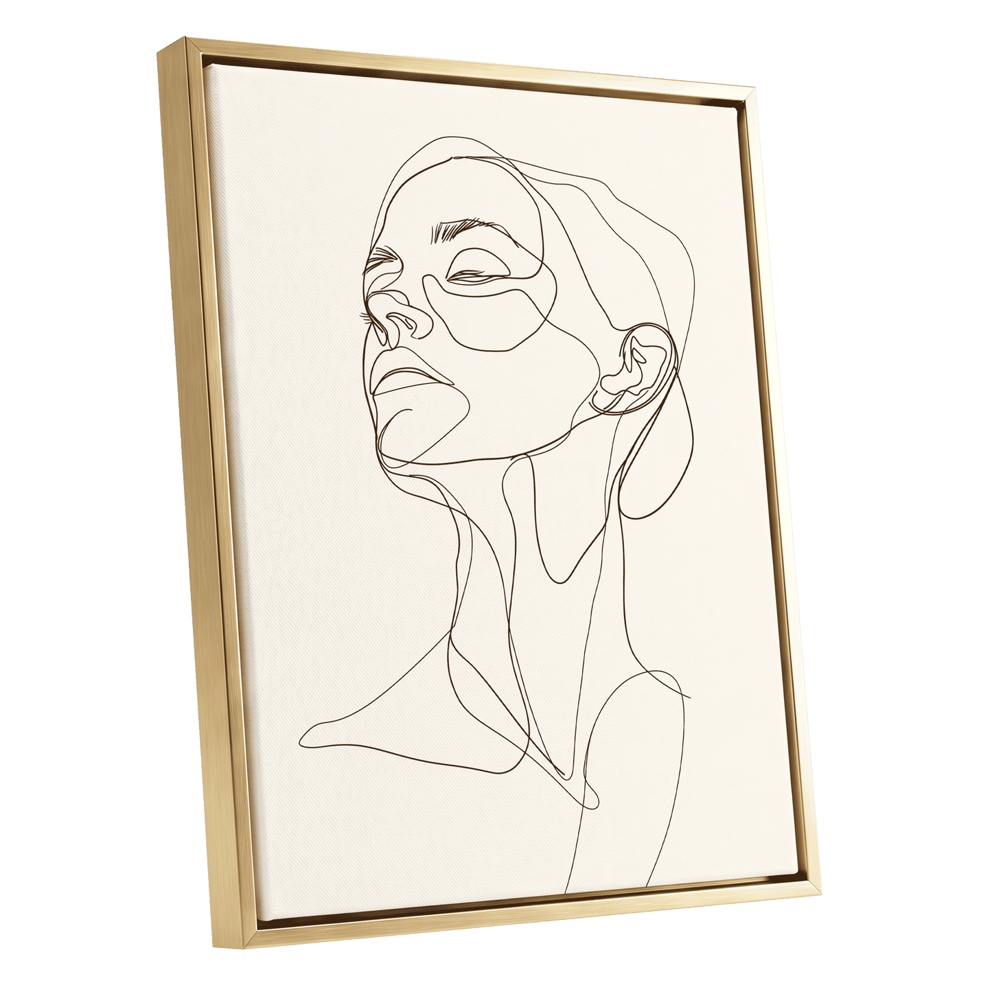 Quiet Ascension, black, beige minimalist wall art shown as a gold framed canvas wall art