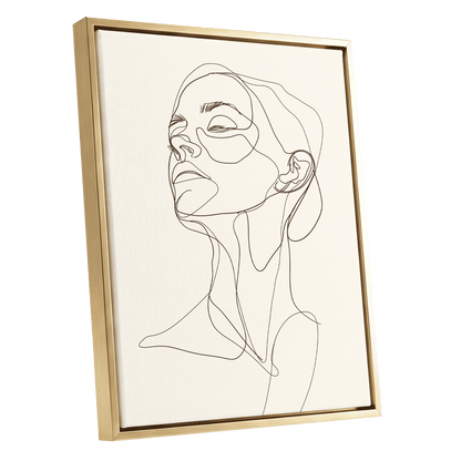 Quiet Ascension, black, beige minimalist wall art shown as a gold framed canvas wall art