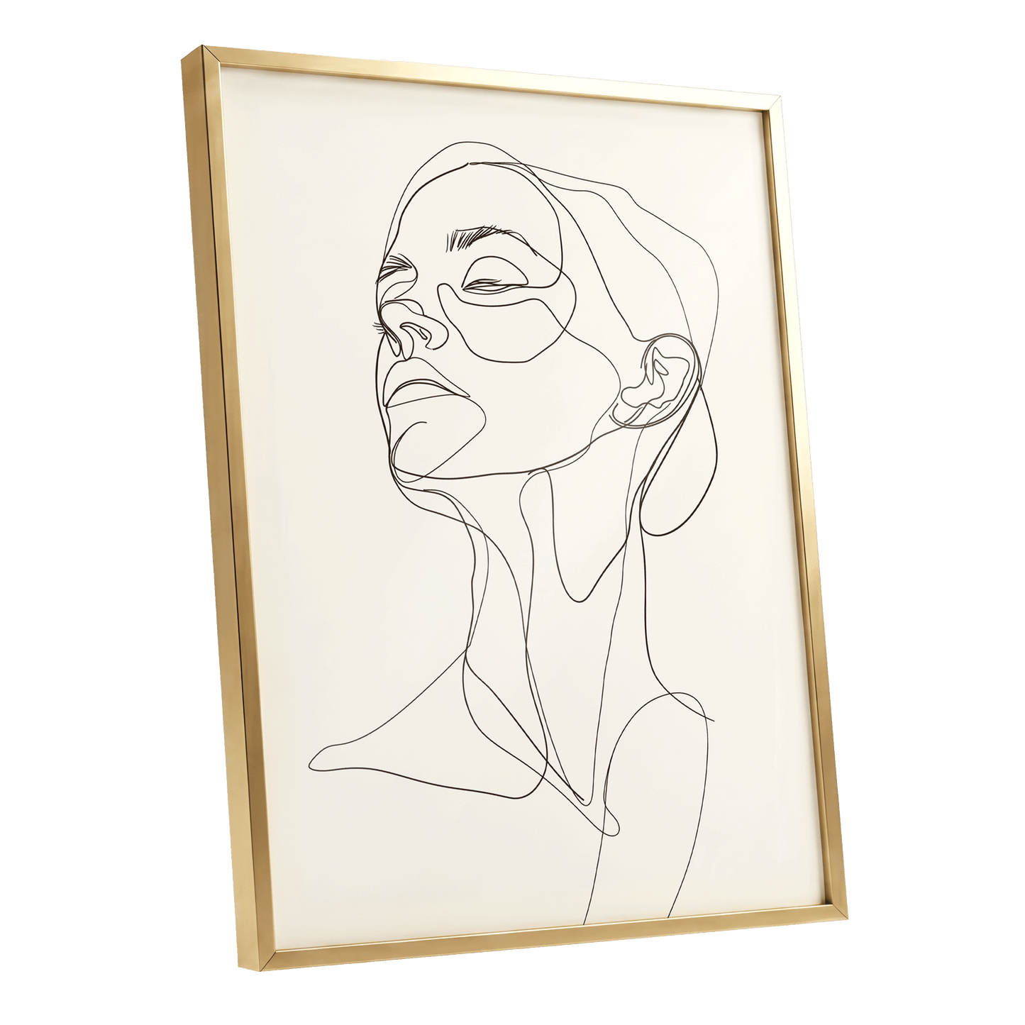 Quiet Ascension, black, beige minimalist wall art shown as a gold framed poster wall art print