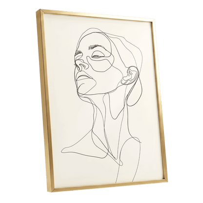 Quiet Ascension, black, beige minimalist wall art shown as a gold framed poster wall art print