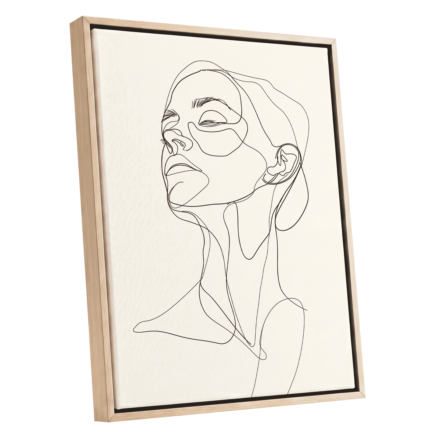 Quiet Ascension, black, beige minimalist wall art shown as a oak framed canvas wall art