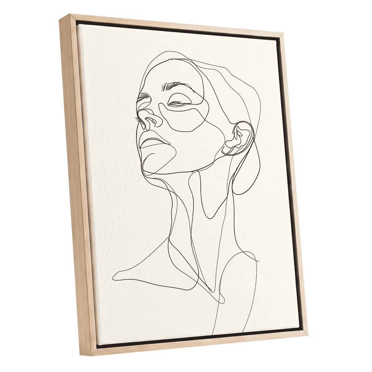 Quiet Ascension, black, beige minimalist wall art shown as a oak framed canvas wall art