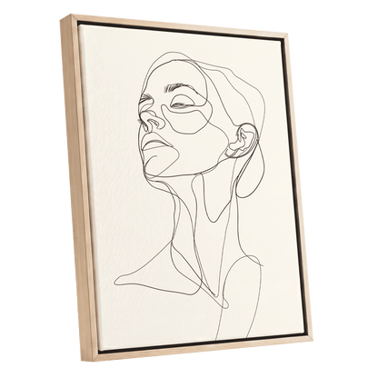 Quiet Ascension, black, beige minimalist wall art shown as a oak framed canvas wall art
