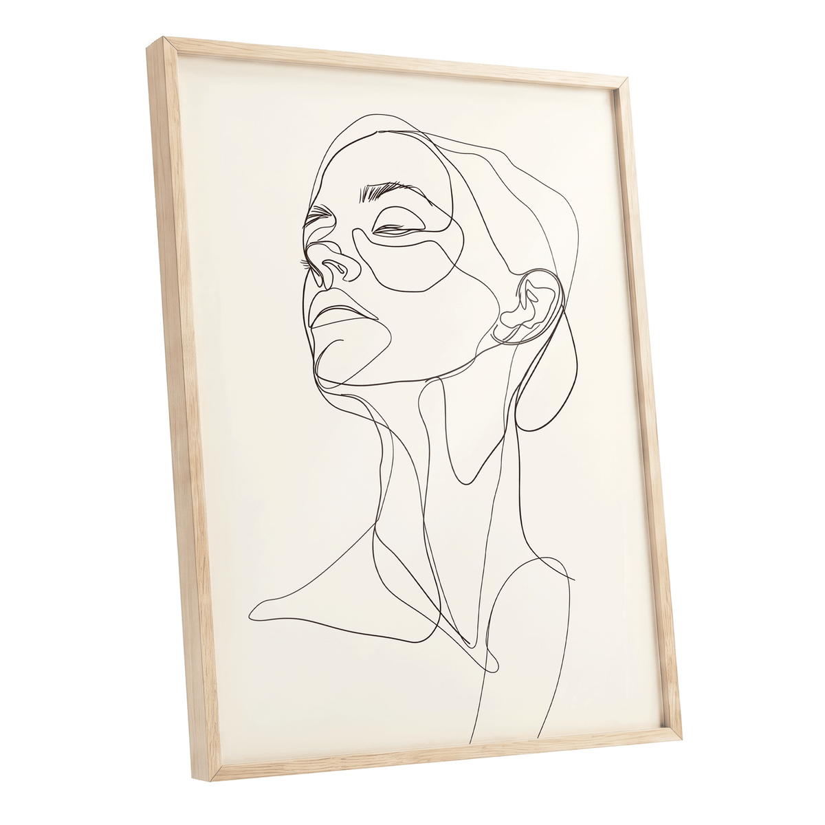 Quiet Ascension, black, beige minimalist wall art shown as a oak framed poster wall art print