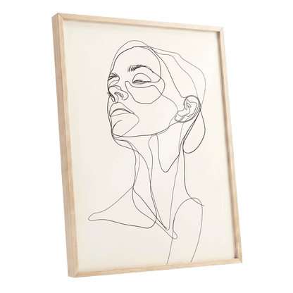 Quiet Ascension, black, beige minimalist wall art shown as a oak framed poster wall art print