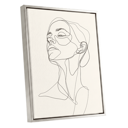 Quiet Ascension, black, beige minimalist wall art shown as a silver framed canvas wall art