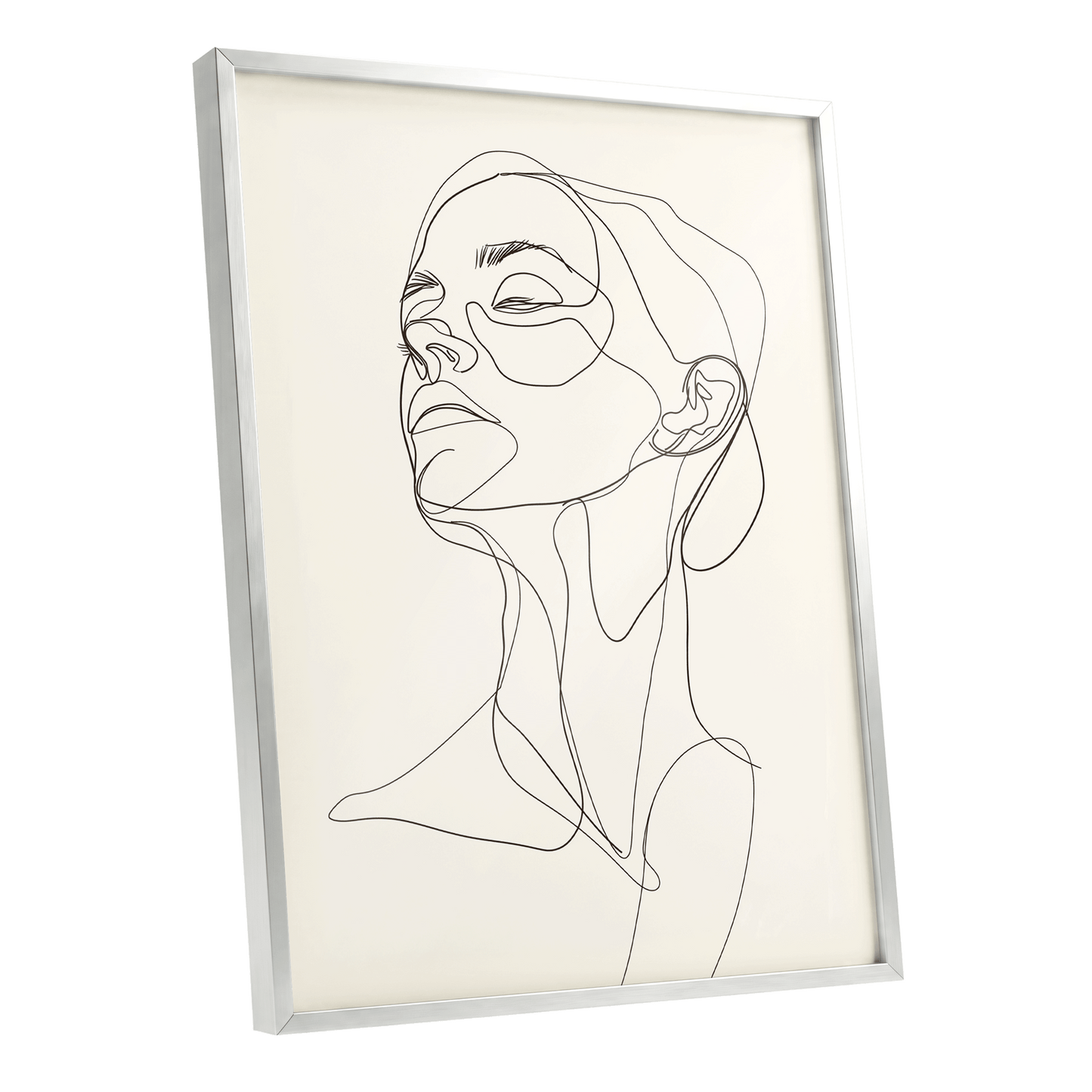 Quiet Ascension, black, beige minimalist wall art shown as a silver framed poster wall art print