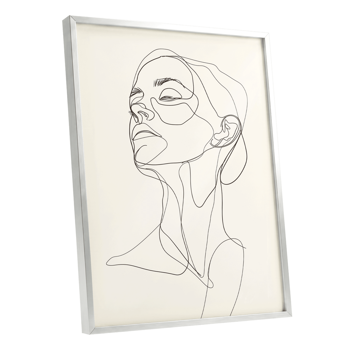 Quiet Ascension, black, beige minimalist wall art shown as a silver framed poster wall art print