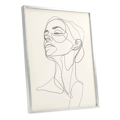 Quiet Ascension, black, beige minimalist wall art shown as a silver framed poster wall art print