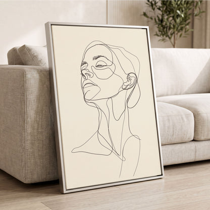 Quiet Ascension, black, beige minimalist wall art displayed in a styled interior, gallery view 2
