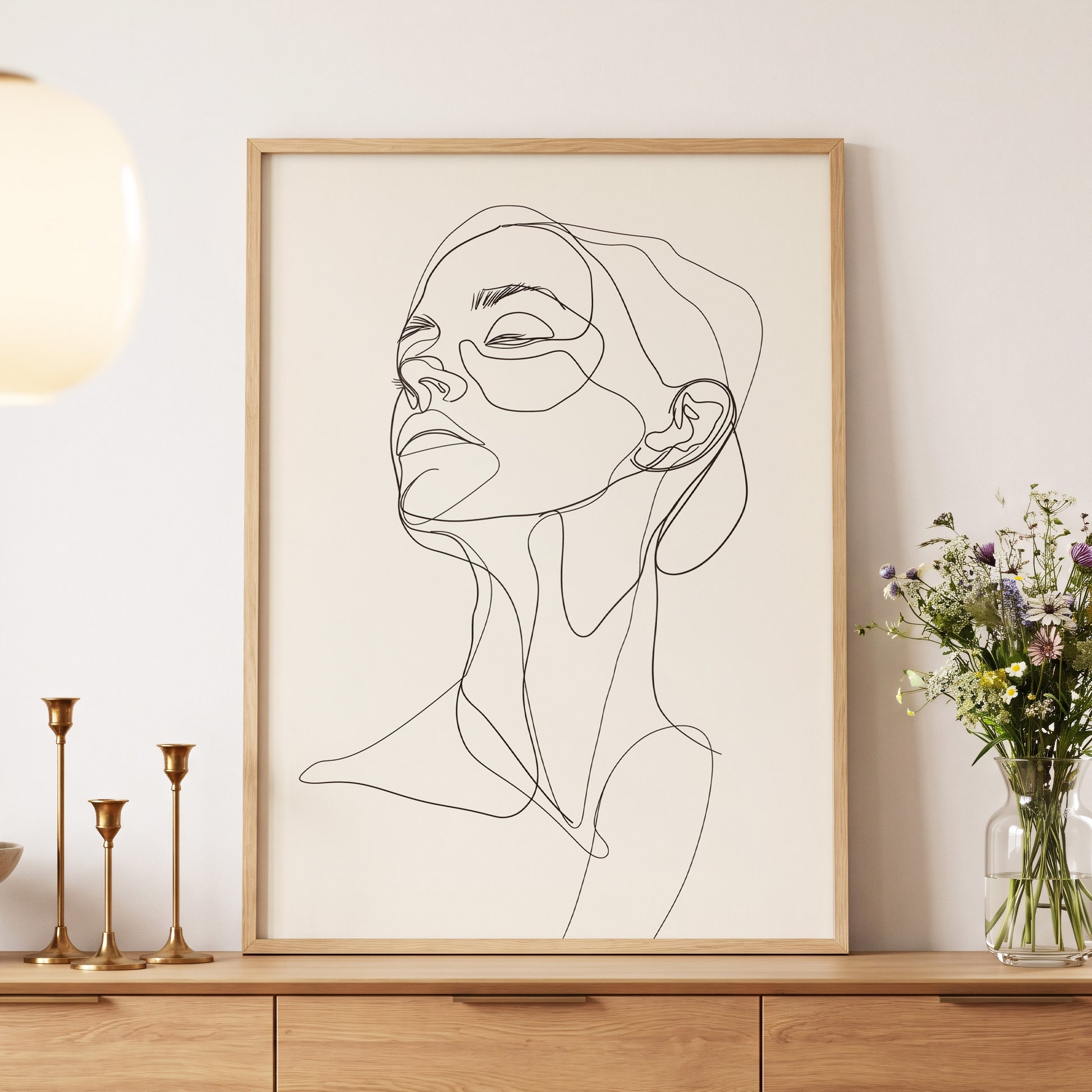 Quiet Ascension, black, beige minimalist wall art displayed in a styled interior, gallery view 5