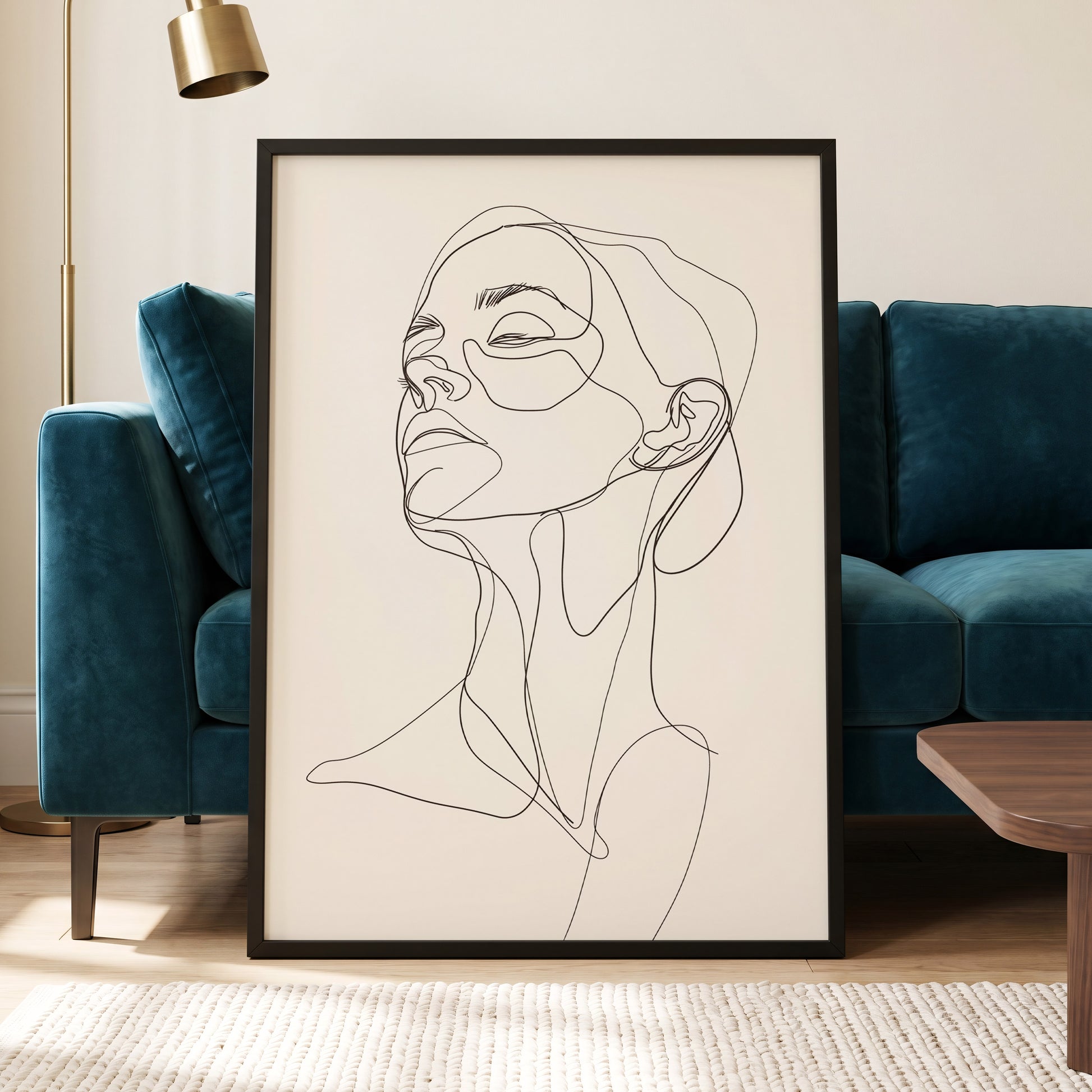 Quiet Ascension, black, beige minimalist wall art displayed in a styled interior, gallery view 6