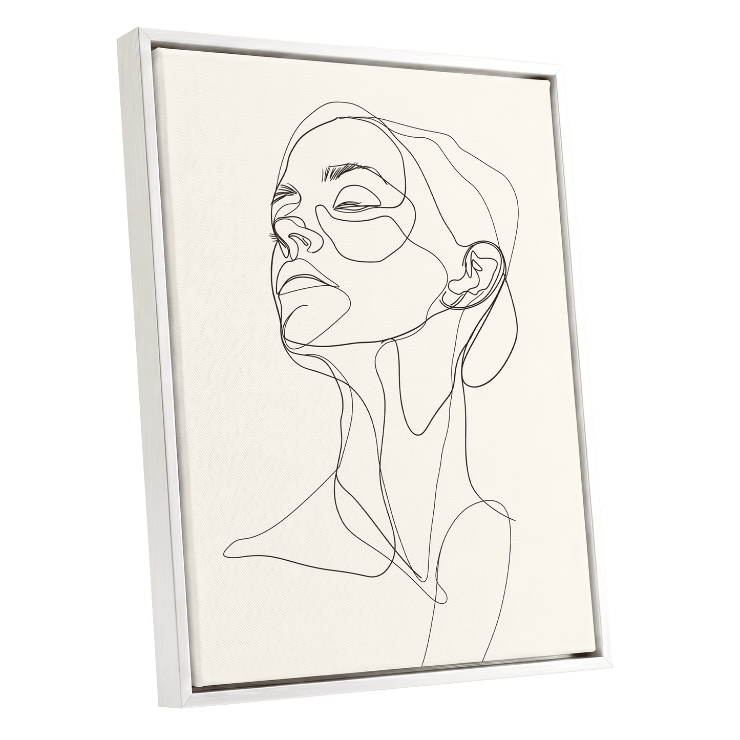 Quiet Ascension, black, beige minimalist wall art shown as a white framed canvas wall art