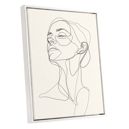 Quiet Ascension, black, beige minimalist wall art shown as a white framed canvas wall art