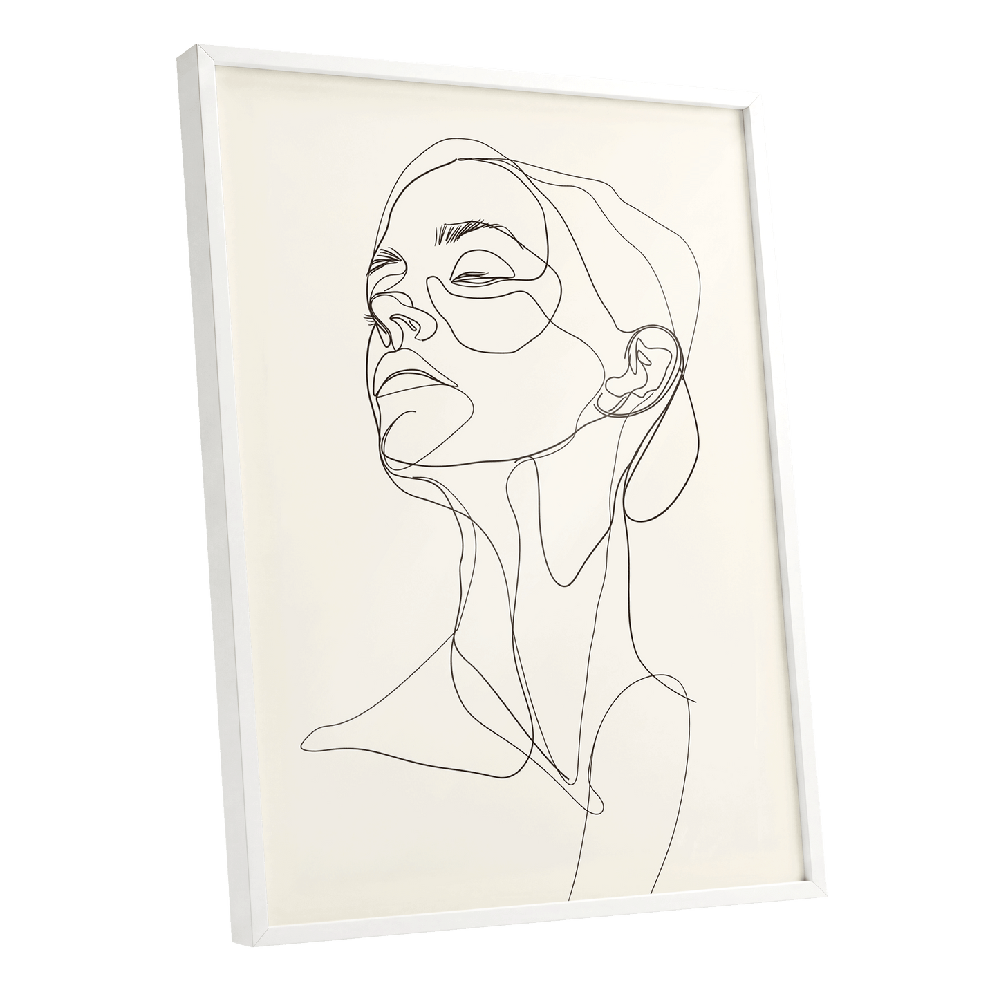 Quiet Ascension, black, beige minimalist wall art shown as a white framed poster wall art print
