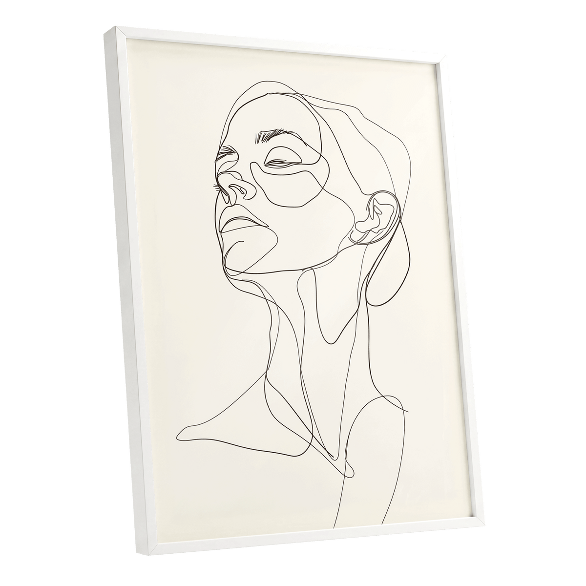 Quiet Ascension, black, beige minimalist wall art shown as a white framed poster wall art print