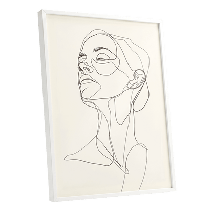 Quiet Ascension, black, beige minimalist wall art shown as a white framed poster wall art print