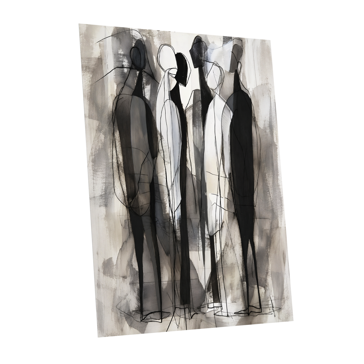 Quiet Assembly, black, gray, white abstract wall art shown as a unframed poster wall art print