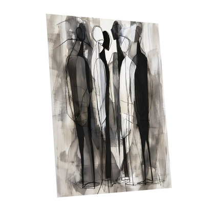 Quiet Assembly, black, gray, white abstract wall art shown as a unframed poster wall art print