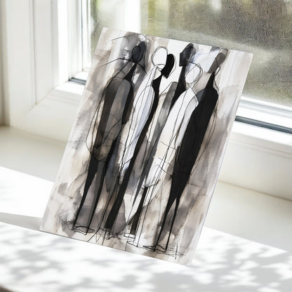Quiet Assembly, black, gray, white abstract wall art displayed in a styled interior, gallery view 5