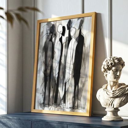 Quiet Assembly, black, gray, white abstract wall art displayed in a styled interior, gallery view 6
