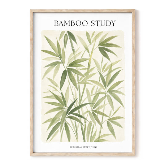 Quiet Bamboo Study, green, beige, white nature wall art, front artwork view
