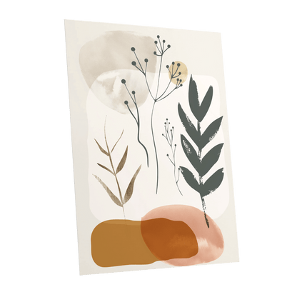 Quiet Botanical Forms, beige, green, brown nature wall art shown as a unframed poster wall art print