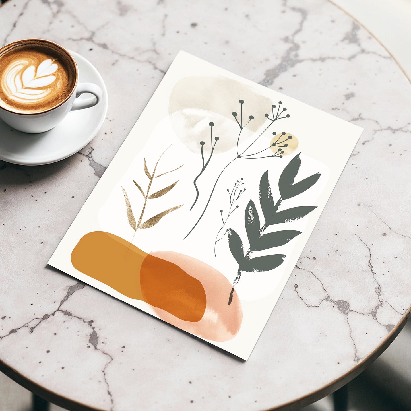 Quiet Botanical Forms, beige, green, brown nature wall art displayed in a styled interior, gallery view 3