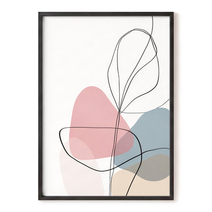 Quiet Botanical Lines – black, pink, white nature wall art, front view