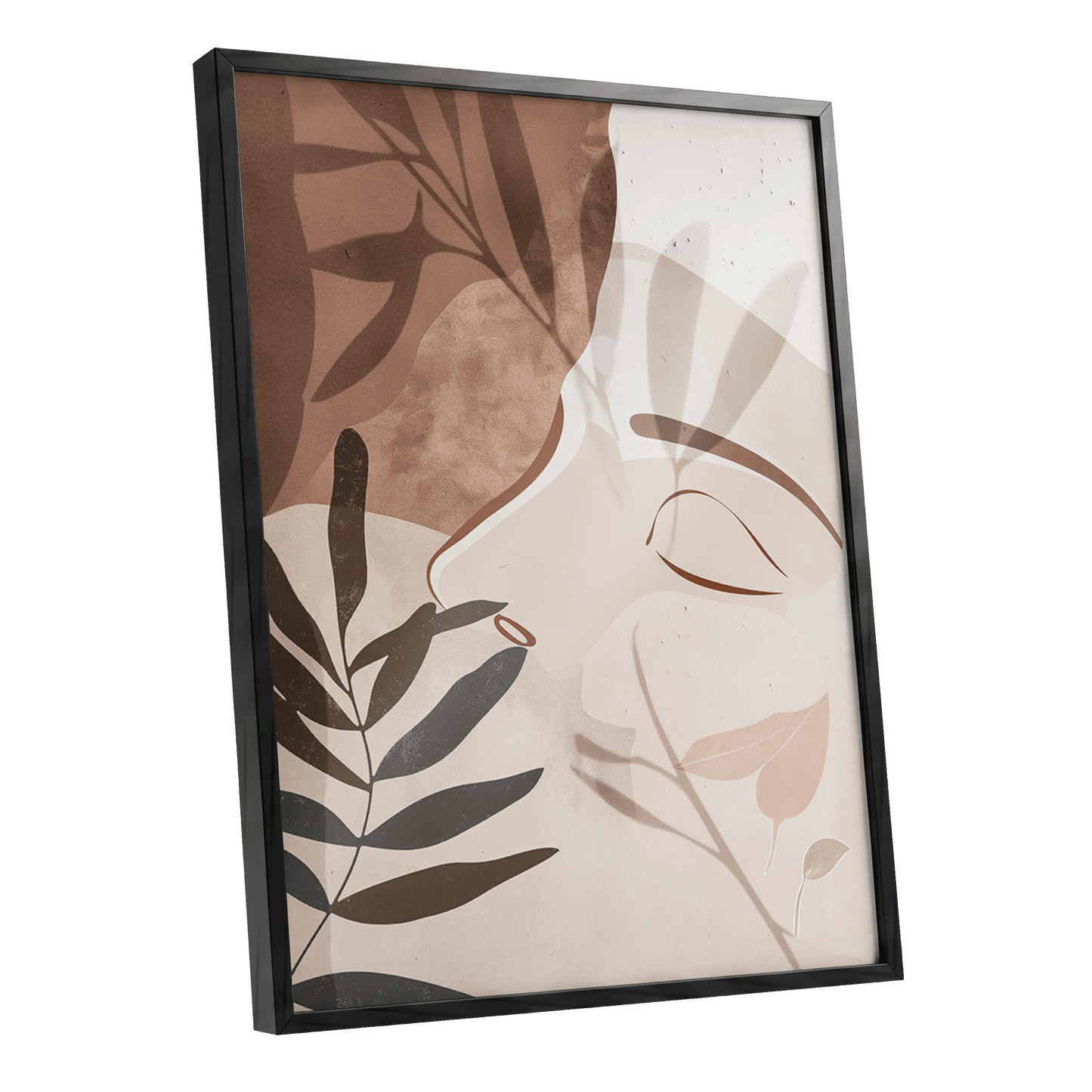 Quiet Botanical Profile, beige, brown, white nature wall art shown as a black framed poster wall art print