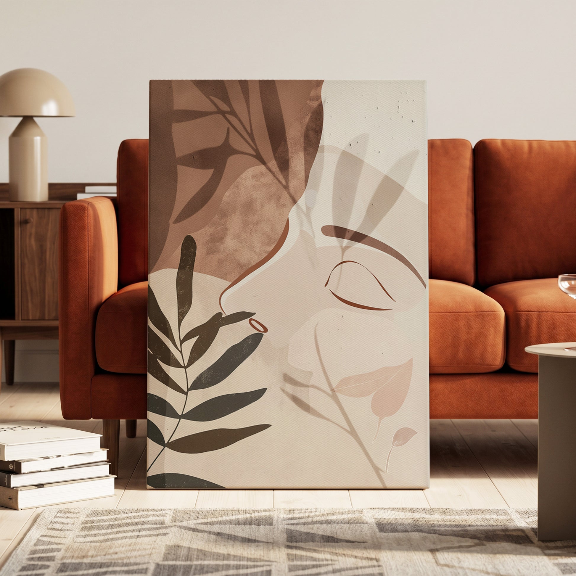 Quiet Botanical Profile, beige, brown, white nature wall art on canvas displayed in a styled interior, gallery view 1
