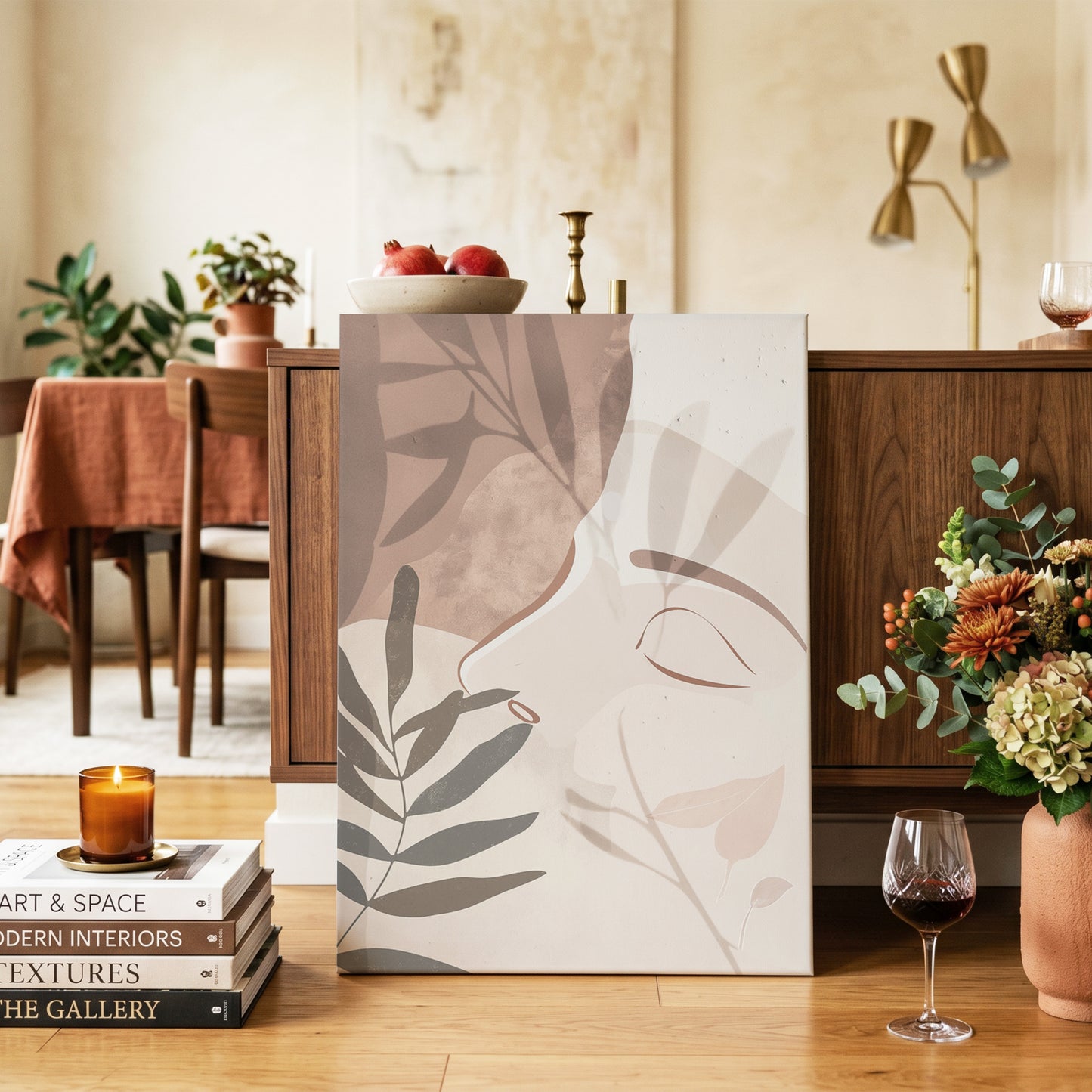 Quiet Botanical Profile, beige, brown, white nature wall art on canvas displayed in a styled interior, gallery view 2