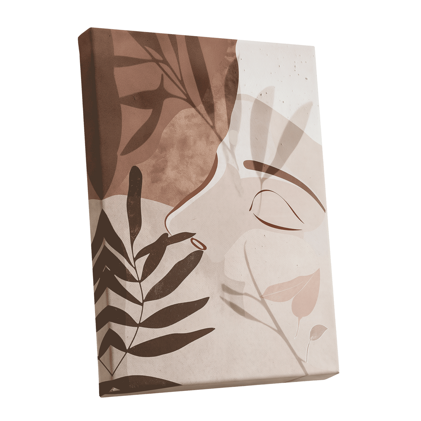 Quiet Botanical Profile, beige, brown, white nature wall art shown as a stretched canvas wall art