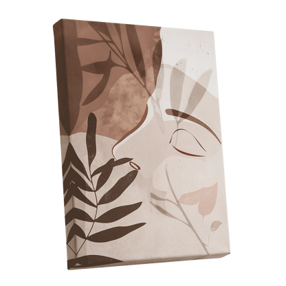 Quiet Botanical Profile, beige, brown, white nature wall art shown as a stretched canvas wall art