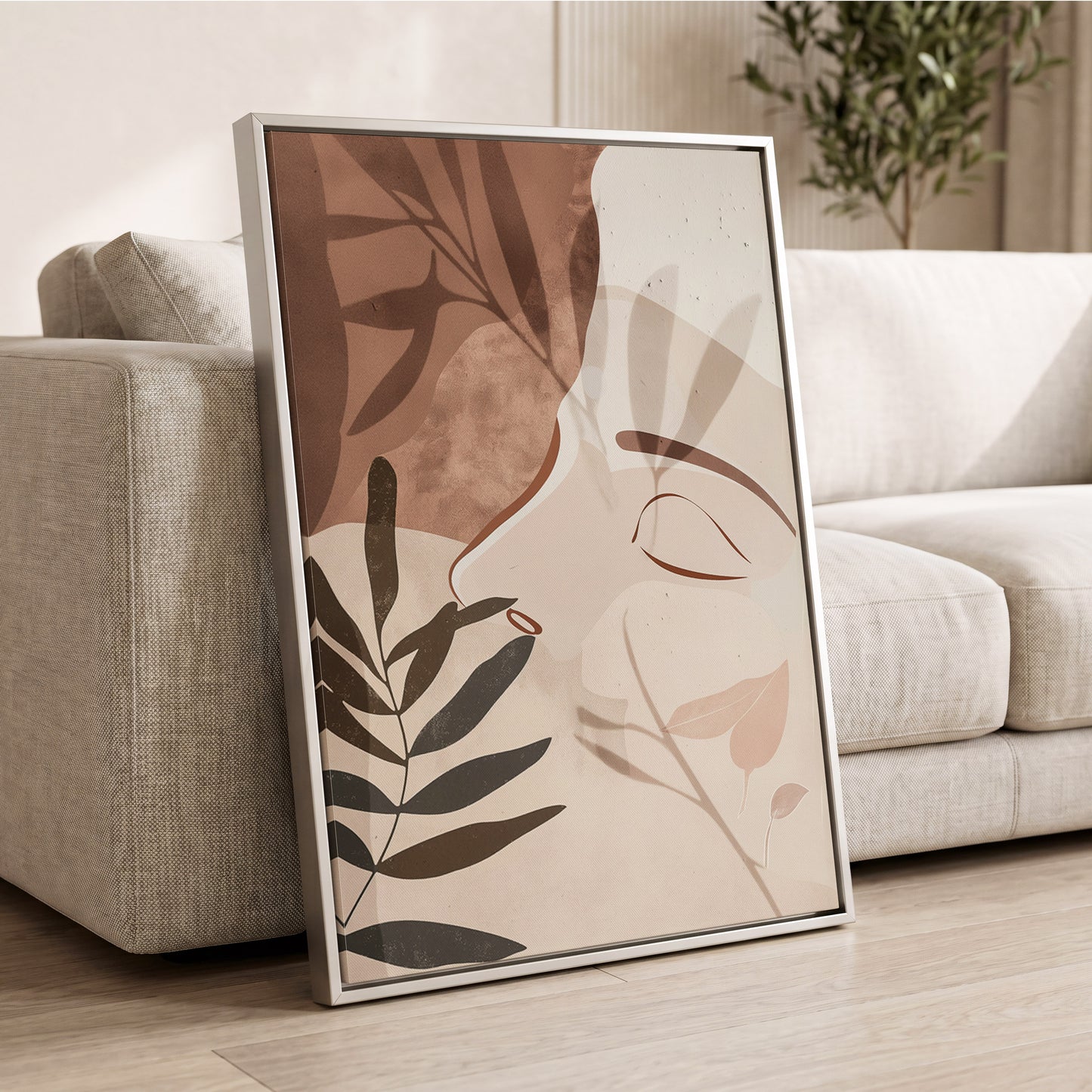 Quiet Botanical Profile, beige, brown, white nature wall art displayed in a styled interior, gallery view 2