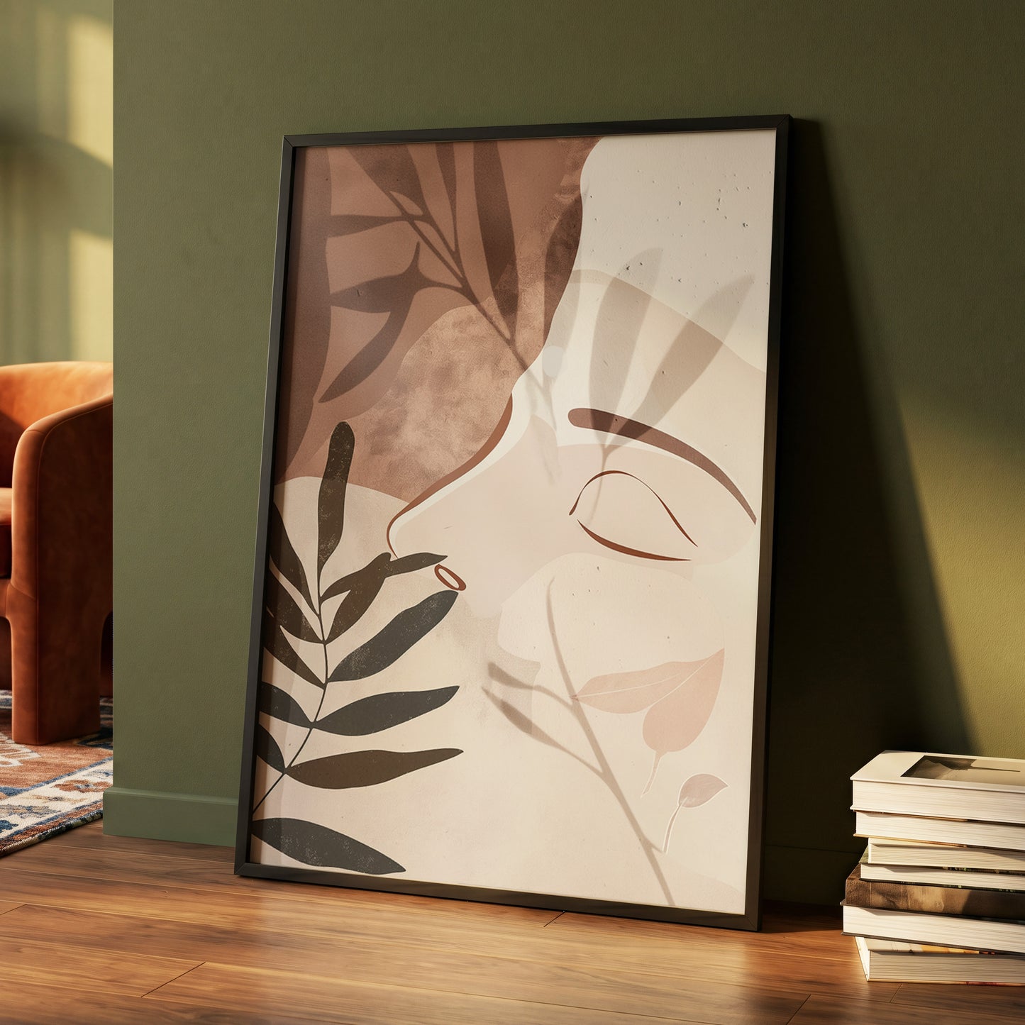 Quiet Botanical Profile, beige, brown, white nature wall art displayed in a styled interior, gallery view 4
