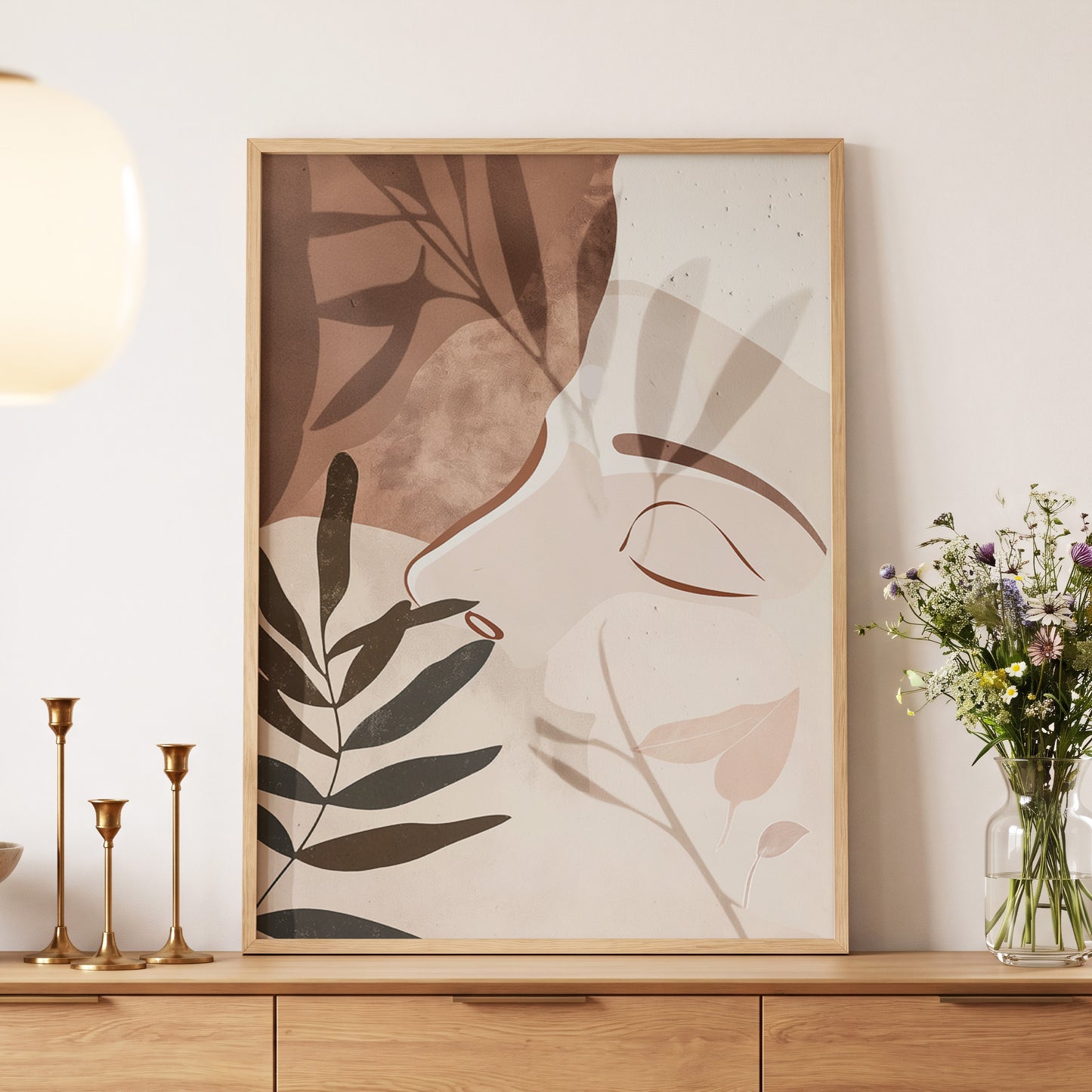 Quiet Botanical Profile, beige, brown, white nature wall art displayed in a styled interior, gallery view 5