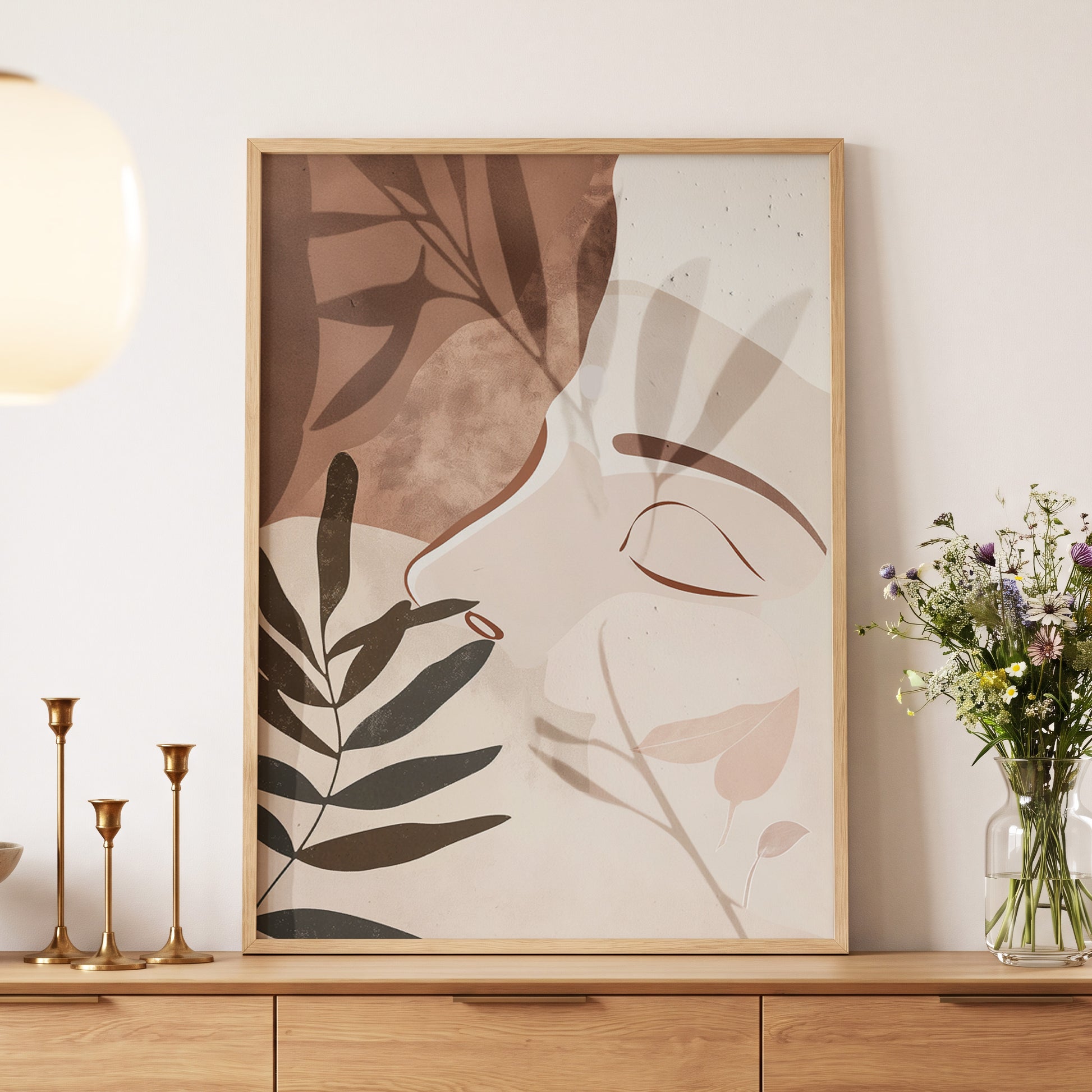 Quiet Botanical Profile, beige, brown, white nature wall art displayed in a styled interior, gallery view 5