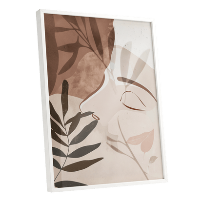 Quiet Botanical Profile, beige, brown, white nature wall art shown as a white framed poster wall art print